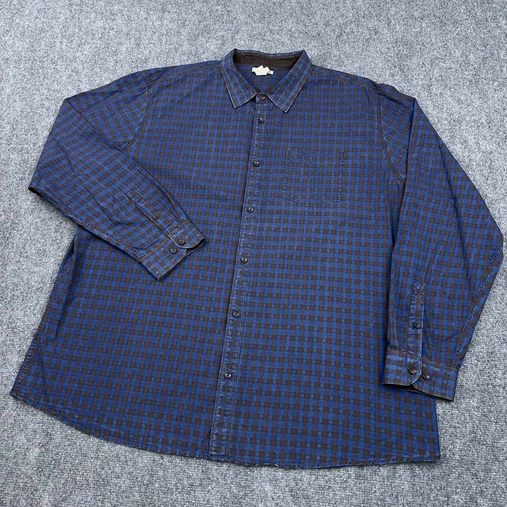 Carbon2Cobalt Dobby Long Sleeve Button Shirt Men's 2XL Blue Brown Check Fade